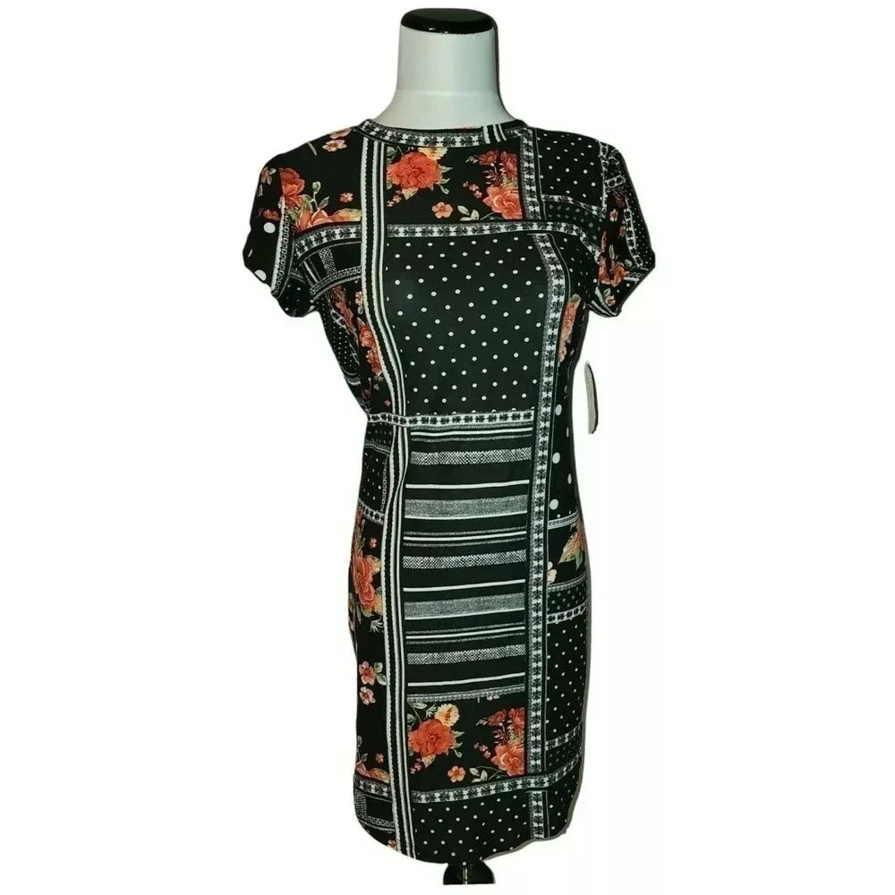 Stretchy Patchwork Dress Size Small Floral & Geometric Design Bobbie Brooks